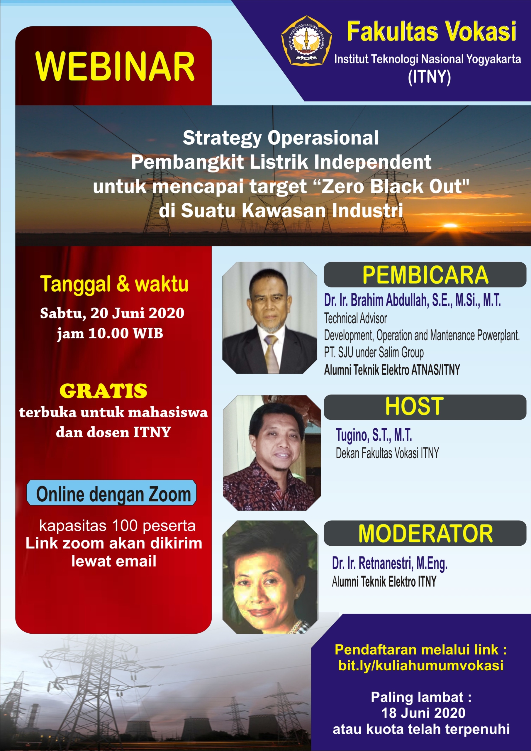 Vokasi ITNY Gelar Webinar Strategi Operasi pembangkit Listrik Indepeden untuk mencapai target Zero Blackout